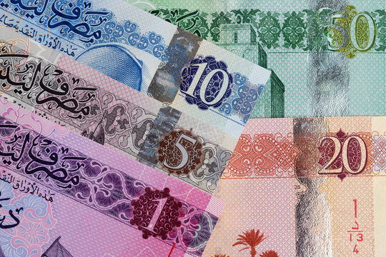 Closeup of Libyan dinar a business background