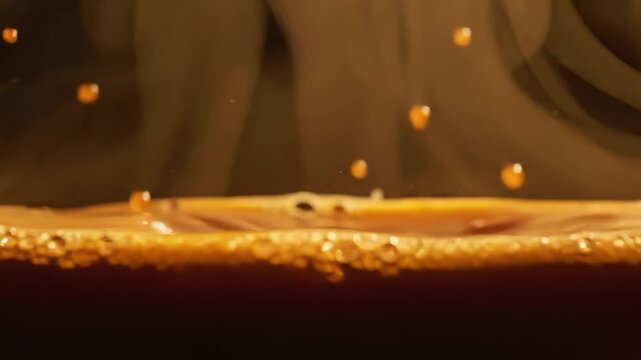 coffee steam spectacle, barista inspecting aromatic coffee creation, macro shot capturing curling steam and creamy foam, cinematic macro image of steaming coffee with rich aroma and warm lighting