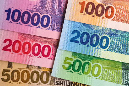 Closeup of Ugandan shilling a business background