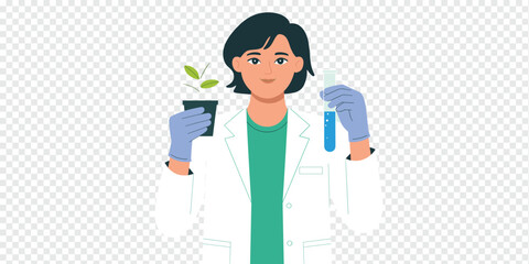 Female Scientist Botanical Experiment, scientific research concept