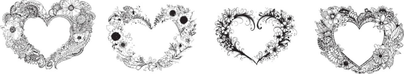 Floral Heart Frames: Charming floral heart frames, ideal for expressing love and affection, designed with intricate detail and elegance.