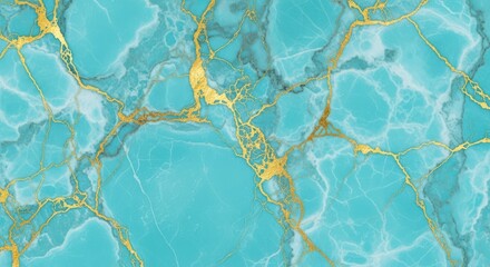 Turquoise Marble Texture Illustration with Elegant Cracked Gold Accents 