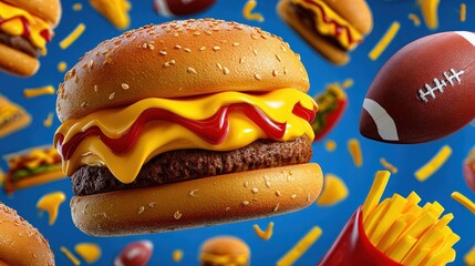 Delicious Cheeseburger and Football Levitation for Game Day