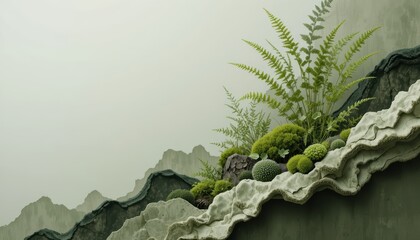 Organic Botanical Composition with Moss and Ferns