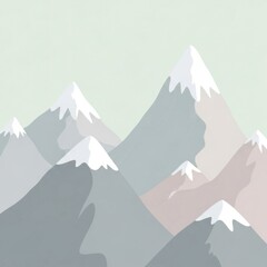 Stylized snowy mountain range with pastel skies and layered peaks in a serene landscape.