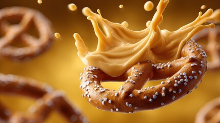 Salted Pretzel with Dynamic Creamy Cheese Sauce Splash