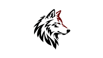 Obraz premium A stylized illustration of a wolf's head, predominantly black and white with red accents