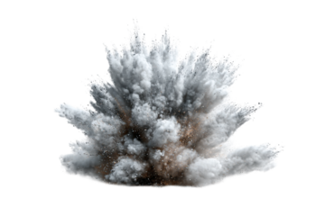 A gray smoke explosion isolated on transparent background with a dynamic and chaotic cloud of fumes transparent background