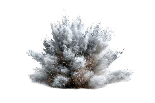 A gray smoke explosion isolated on transparent background with a dynamic and chaotic cloud of fumes transparent background