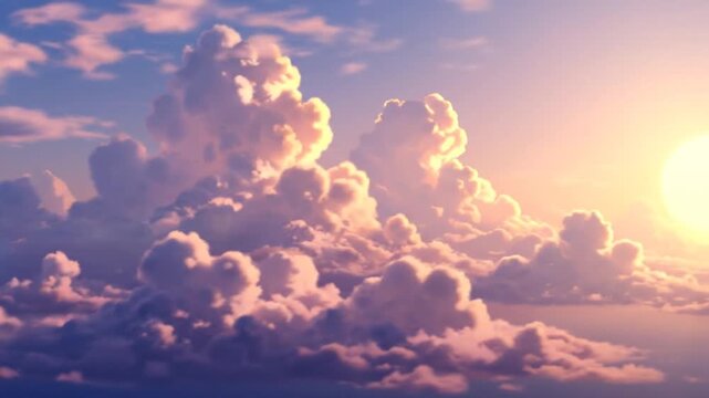 Vibrant anime clouds gather at sunset in a serene natural landscape