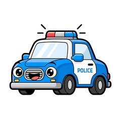 Fototapeta premium Cartoon Police Car Illustration with Lights.