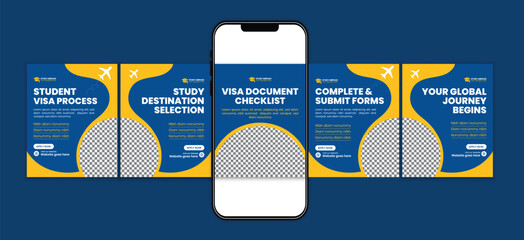 Student Visa Application Process for Study Abroad and Global Education Social Media Carousel Post Design Template