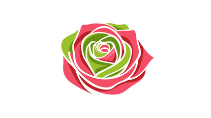 A stylized illustration of a flower with vibrant layers in shades of pink, green, and white
