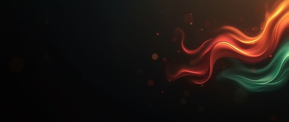 Black history month Horizontal banner with abstract Pan-African color waves and bokeh on black background