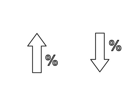 Percentage change indicated by up and down arrows isolated on white background