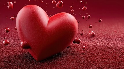 Obraz premium Red Textured Heart with Floating Droplets on Crimson Background