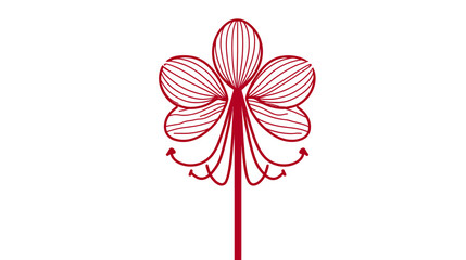 A stylized flower illustration with three petals and curling lines, in a simple red outline