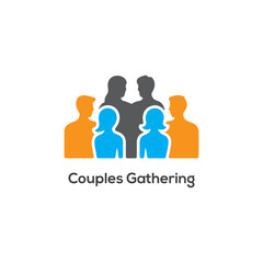 Minimalist colorful group silhouette showing couples gathering for social networking community events and support or professional group counseling services.
