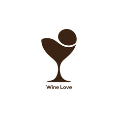 Minimalist brown wine glass logo in heart shape for restaurant bar winery branding romantic date night and drink menus.
