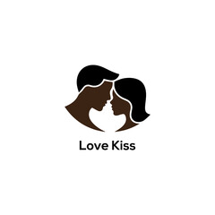 Minimalist dark silhouette of a couple about to kiss representing love romance and passion for modern branding and logo.
