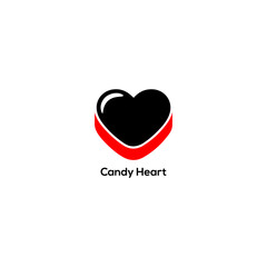 Creative heart logo design with black and red colors for romantic candy shop branding identity and Valentines Day celebrations.

