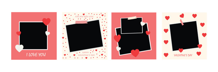 Set of romantic Valentine's Day photo frame mockups with hearts and washi tape.