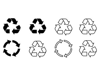 Obraz premium Collection of various recycling symbols and icons isolated on white background