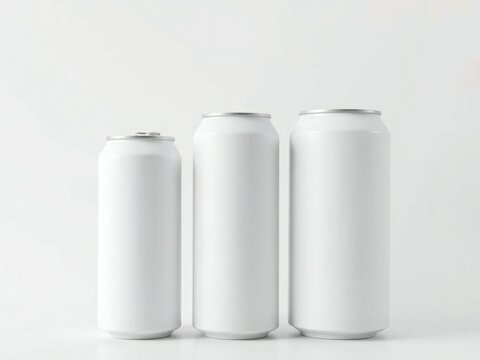 Three blank aluminum cans