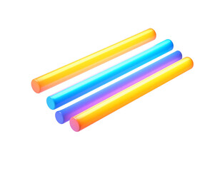 Five glowing, cylindrical, colorful objects, angled on a black background
