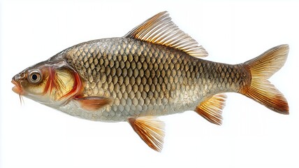 Side view of a fresh fish isolated on white background for seafood and nutrition themes