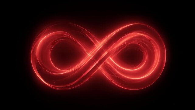 Vibrant red infinity symbol glowing against black backdrop