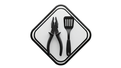 Pliers and Spatula on a Warning Sign