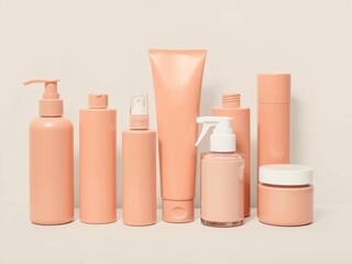 Collection of peach-toned cosmetic containers
