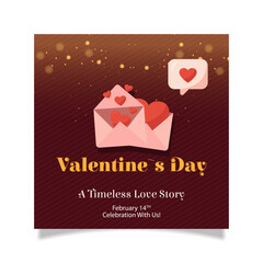 Valentine's day square poster template, romantic flat design social media post, love greeting card with heart shapes and copy space.