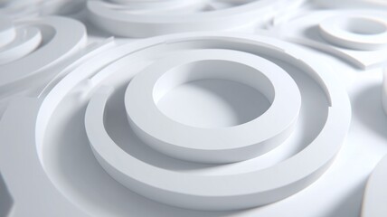 Obraz premium Layered white abstract circular shapes creating a modern, elegant, and clean visual composition