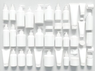 Collection of white cosmetic containers