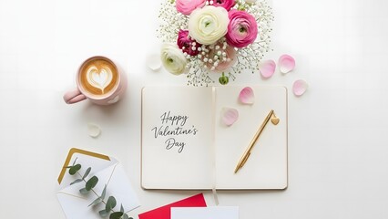A warm valentine's day morning with coffee, flowers and a special note