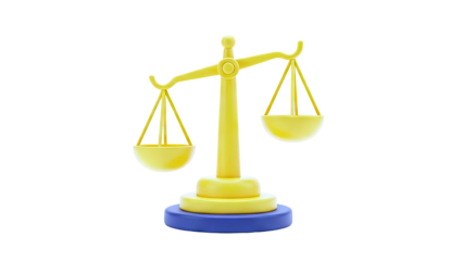 Yellow 3D Balance Scales with Blue Base on White Background