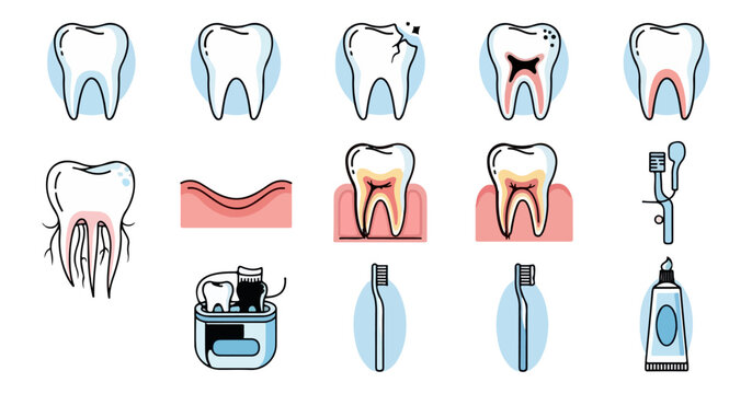 Dental health illustration set teeth caries and care vector