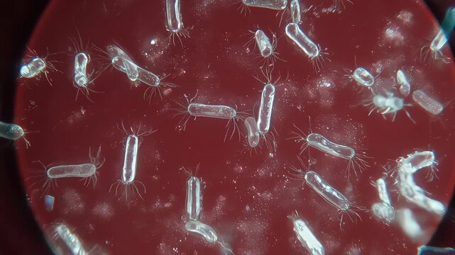Diverse Bacterial Population Interacting (1000x Microscopic)