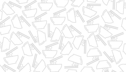 Noodle Bowl Seamless Pattern Bold Outline Flat Style Background