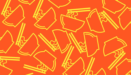 Noodle Bowl Seamless Pattern Bold Outline Flat Style Background