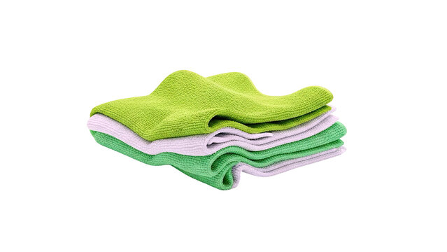 Stack of Green and Gray Microfiber Cleaning Cloths