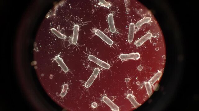 Diverse Bacterial Population Interacting (1000x Microscopic)