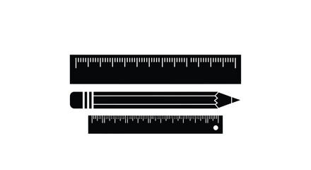 Black and white illustration of a pencil rulers and a small circle