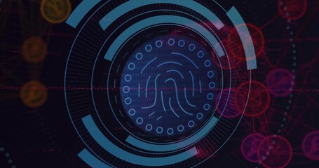 Animation of red waves and text good red neon circles over black background - Powered by Adobe