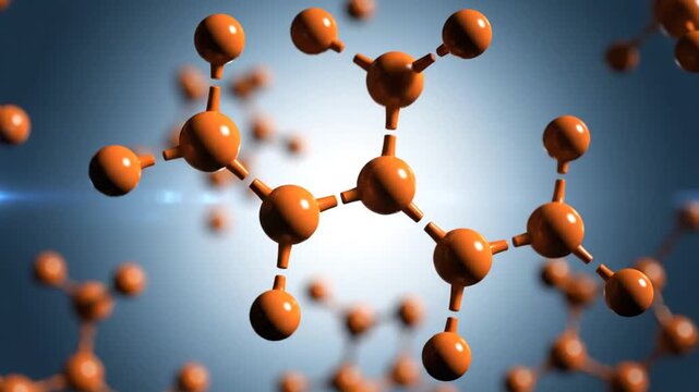 3D Render Atomic Structure on Blue Background.