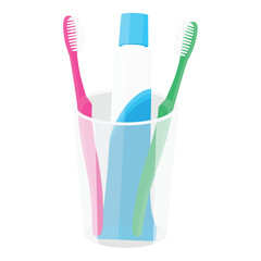 Toothpaste and toothbrush in plastic holder