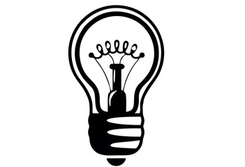 Black and white illustration of a classic incandescent light bulb on white. Symbol of creativity, new idea and new options.