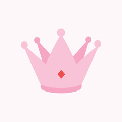 Cute and girly pink princess crown icon, isolated on white background. Queen cartoon crown. Vector illustration